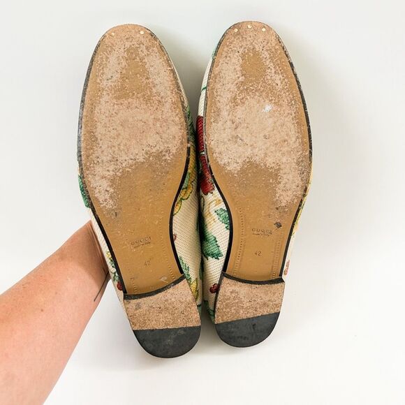 Gucci Jordan Horsebit Floral Loafers Canvas Flats Size 42, 12 - Picture 13 of 14